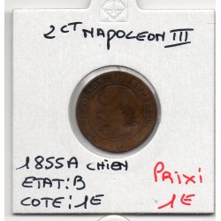 2 centimes Napoléon III tête nue 1855 A Chien Paris B, France pièce de monnaie