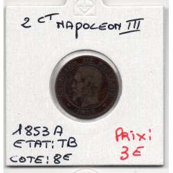 2 centimes Napoléon III tête nue 1853 A Paris TB, France pièce de monnaie