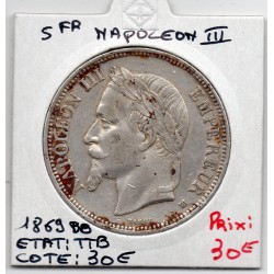 5 francs Napoléon III tête laurée 1869 BB Strasbourg TTB, France pièce de monnaie
