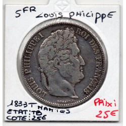 5 francs Louis Philippe 1833 T Nantes TB, France pièce de monnaie