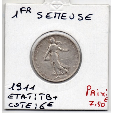 1 franc Semeuse Argent 1911 TB+, France pièce de monnaie