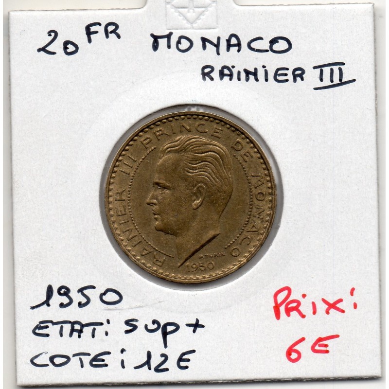 Monaco Rainier III 20 francs 1950 Sup+, Gad 140 pièce de monnaie