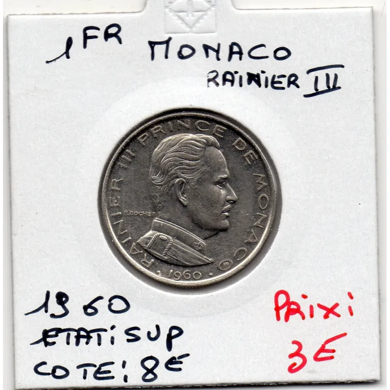 Monaco Rainier III 1 Franc 1960 Sup, Gad 150 pièce de monnaie Monaco Rainier III 1 Franc 1960 Sup, Gad 150 pièce de monnaie