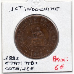 Indochine 1 cent 1892 TTB+, Lec 43 pièce de monnaie