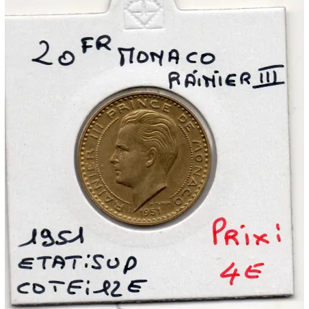 Monaco Rainier III 20 francs 1951 Sup, Gad 140 pièce de monnaie