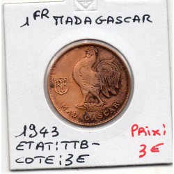 Madagascar 1 franc 1943 TTB-, Lec 94 pièce de monnaie