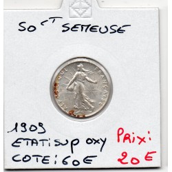50 centimes Semeuse Argent 1909 Sup, France pièce de monnaie