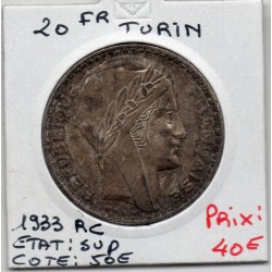 20 francs Turin 1933 Rameaux court Sup, France pièce de monnaie