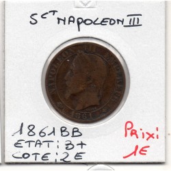 5 centimes Napoléon III tête laurée 1861 BB Strasbourg B+, France pièce de monnaie