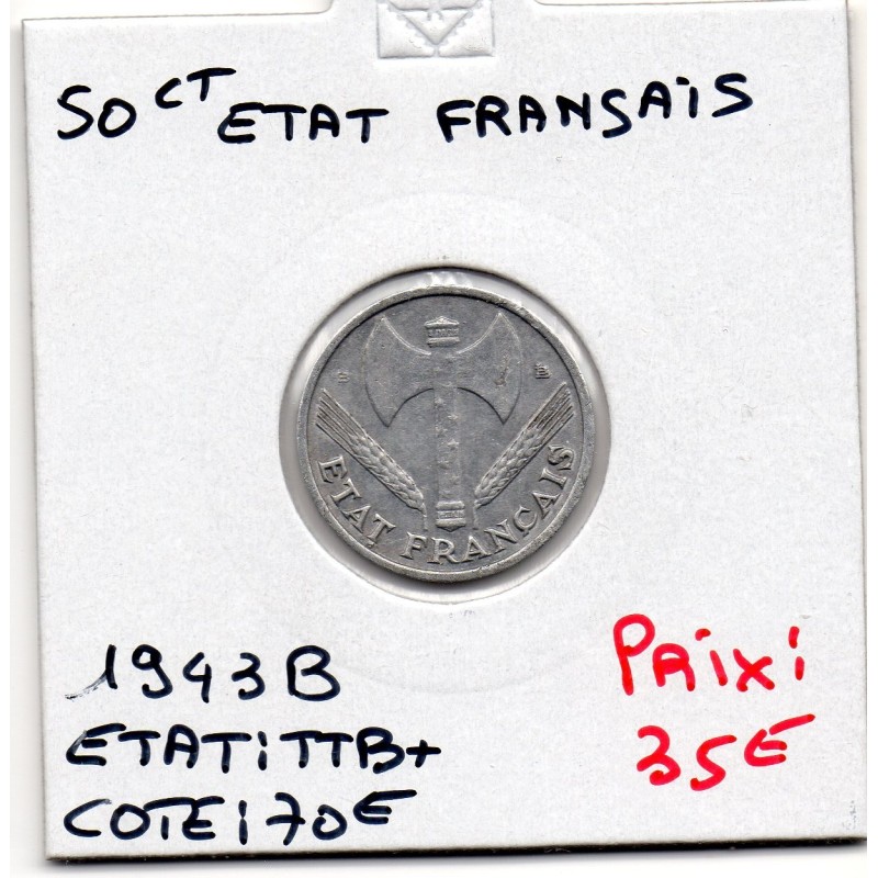 50 centimes Francisque Bazor 1943 B Beaumont TTB+, France pièce de monnaie