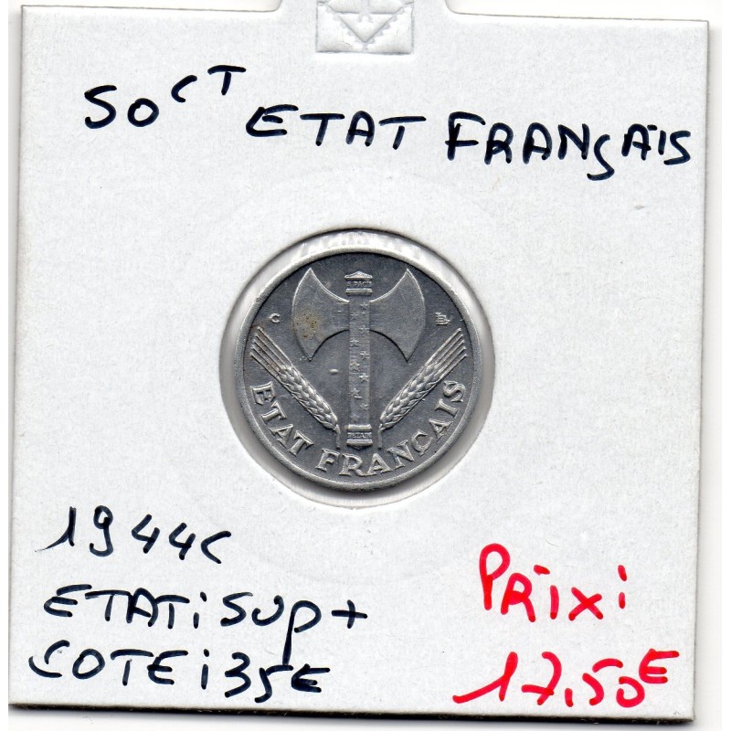 50 centimes Francisque Bazor 1944 grand C Sup+, France pièce de monnaie