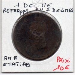 1 decime refrappe du 2 décimes Dupré An 5 R Orléans AB, France pièce de monnaie