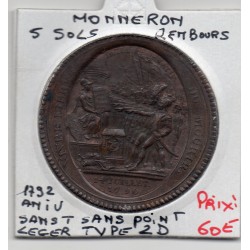 Monneron 5 sols Type IId 1792 Sup, France pièce de monnaie de confiance