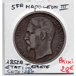 5 francs Louis Napoléon Bonaparte 1852 A Paris TB tête etroite, France pièce de monnaie