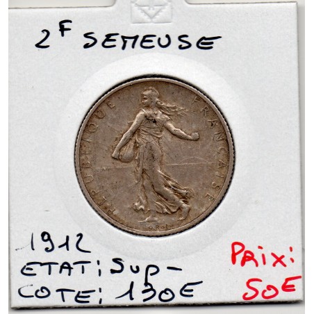 2 Francs Semeuse Argent 1912 Sup-, France pièce de monnaie