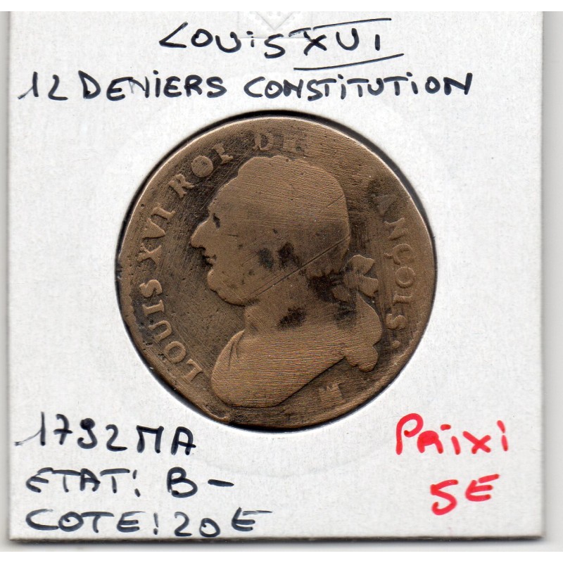 12 denier Constitution Louis XVI 1792 MA Marseille B-, France pièce de monnaie