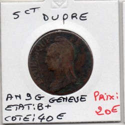 5 centimes Dupré An 9 G Genève B+, France pièce de monnaie