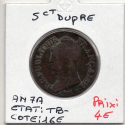 5 centimes Dupré An 7 A paris TB-, France pièce de monnaie