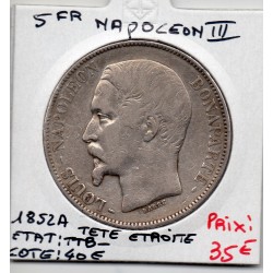 5 francs Louis Napoléon Bonaparte 1852 A Paris TTB- tête etroite, France pièce de monnaie