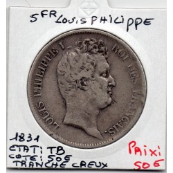 5 francs Louis Philippe 1831 I tranche Creux Limoges TB, France pièce de monnaie