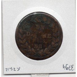 1 décime siège Strasbourg 1815 BB Louis XVIII B, France pièce de monnaie