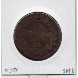 1 décime siège Strasbourg 1815 BB Louis XVIII B, France pièce de monnaie