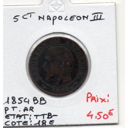 5 centimes Napoléon III tête nue 1854 BB Strasbourg  Petite abeille TTB-, France pièce de monnaie