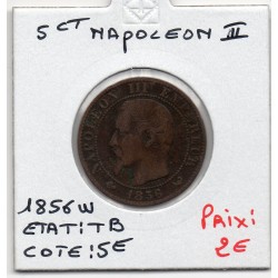 5 centimes Napoléon III tête nue 1856 W Lille TB, France pièce de monnaie