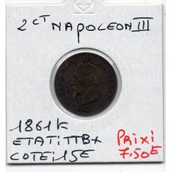 2 centimes Napoléon III tête laurée 1861 K Bordeaux TTB+, France pièce de monnaie