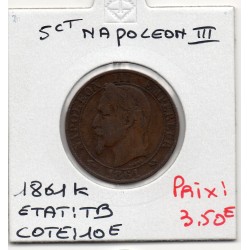 5 centimes Napoléon III tête laurée 1861 K Bordeaux TB, France pièce de monnaie