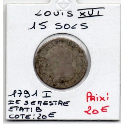 15 Sols Constitution Louis XVI 1791 I 1er Sem Limoges B, France pièce de monnaie