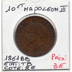 10 centimes Napoléon III tête laurée 1861 BB Stransbourg TB, France pièce de monnaie