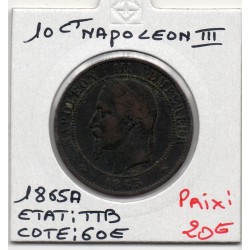 10 centimes Napoléon III tête laurée 1865 A Paris TTB, France pièce de monnaie