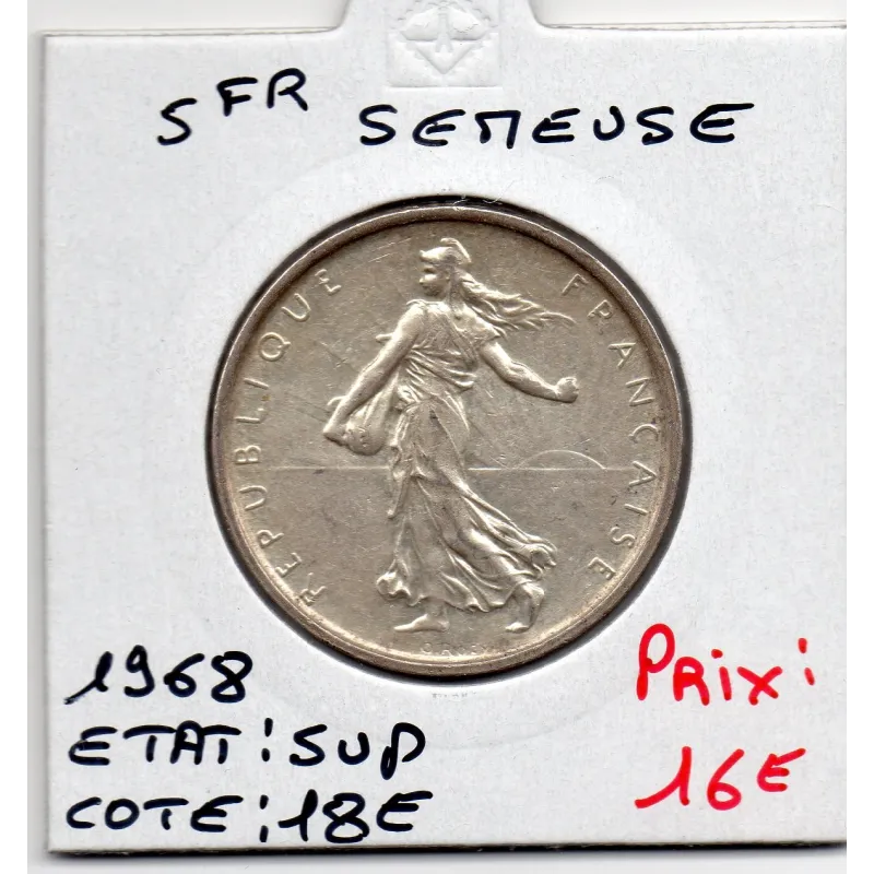 5 francs Semeuse Argent 1968 Sup, France pièce de monnaie 5 francs Semeuse Argent 1968 Sup, France pièce de monnaie