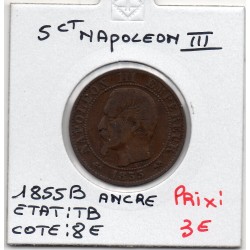 5 centimes Napoléon III tête nue 1855 B Ancre TB, France pièce de monnaie
