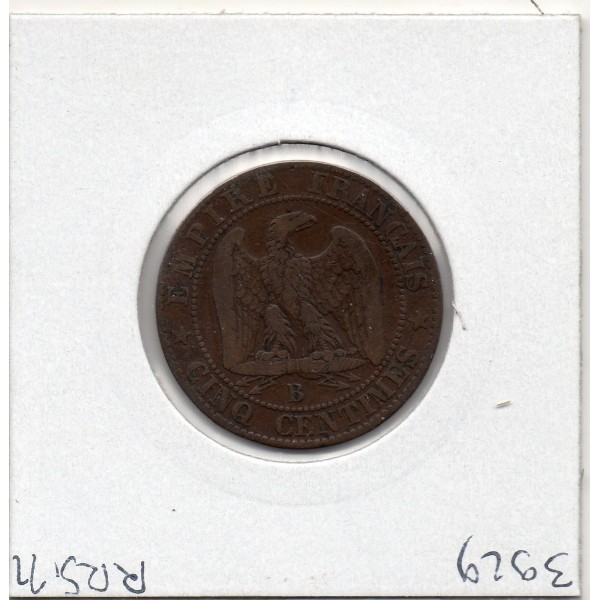 5 centimes Napoléon III tête nue 1855 B Ancre TB, France pièce de monnaie
