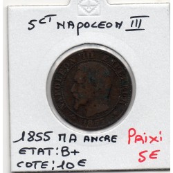5 centimes Napoléon III tête nue 1855 MA ancre Marseille B+, France pièce de monnaie
