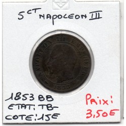 5 centimes Napoléon III tête nue 1853 BB Strasbourg TB-, France pièce de monnaie
