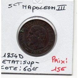5 centimes Napoléon III tête nue 1854 D Lyon Sup-, France pièce de monnaie