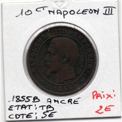 10 centimes Napoléon III tête nue 1855 B Ancre Rouen TB, France pièce de monnaie