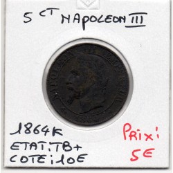 5 centimes Napoléon III tête laurée 1864 K Bordeaux TB+, France pièce de monnaie