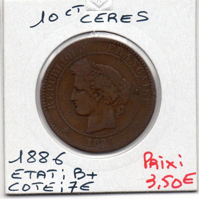 10 centimes Cérès 1886 A Paris B+, France pièce de monnaie