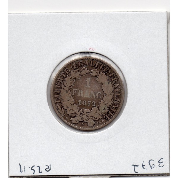1 Franc Cérès 1872 petit A Paris TB-, France pièce de monnaie