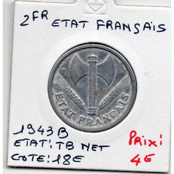 2 francs Francisque Bazor 1943 B Beaumont TB nettoyée, France pièce de monnaie