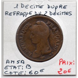 1 decime refrappe du 2 décimes Dupré An 5 A paris B, France pièce de monnaie