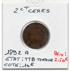 2 centimes Cérès 1892 TTB, France pièce de monnaie