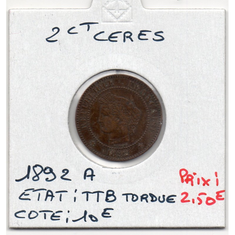 2 centimes Cérès 1892 TTB, France pièce de monnaie