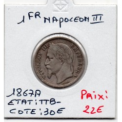 1 franc Napoléon III tête laurée 1867 A Paris TTB-, France pièce de monnaie