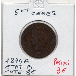 5 centimes Cérès 1874 A Paris B, France pièce de monnaie