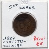 5 centimes Cérès 1887 A TB-, France pièce de monnaie